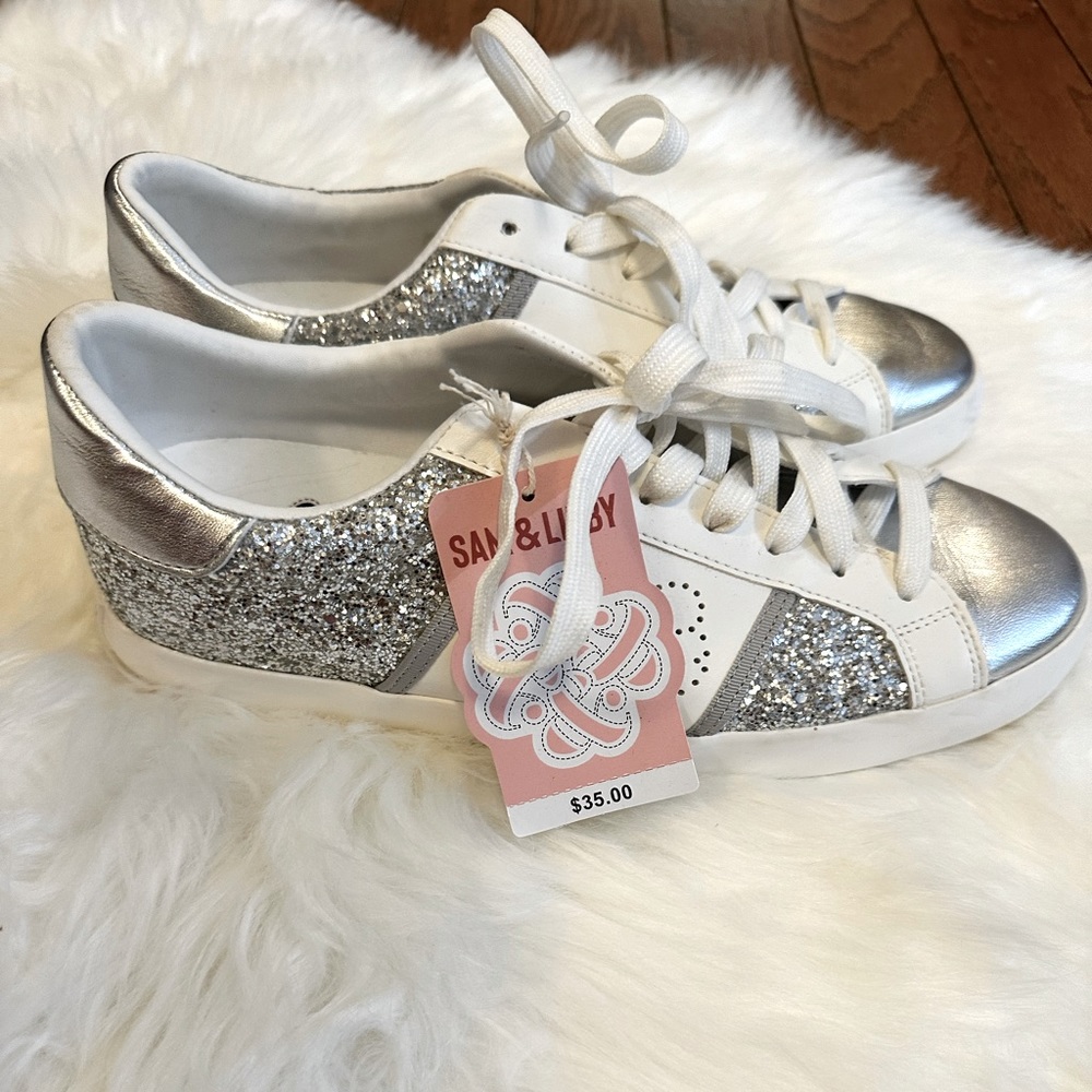 Sam & Libby white and silver glitter sneakers